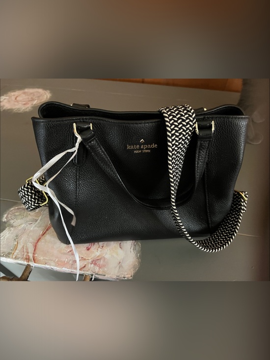 kate spade Handbags - kate spade Black Pebbled Leather Shoulder Bag with Black-and-White Woven Strap